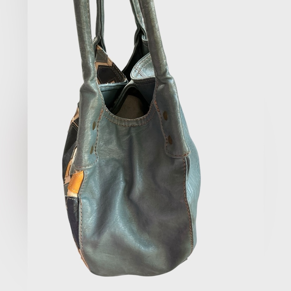 Stamp 10 Egan Leather Patchwork Shoulder Bag Blue… - image 5